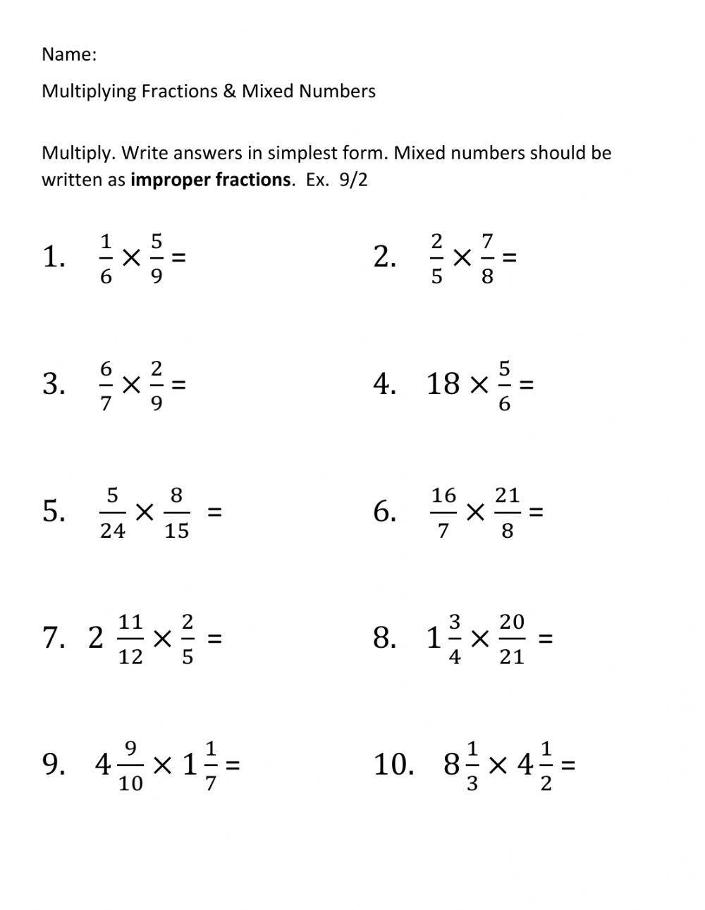 Multiplying Fractions and Mixed Numbers