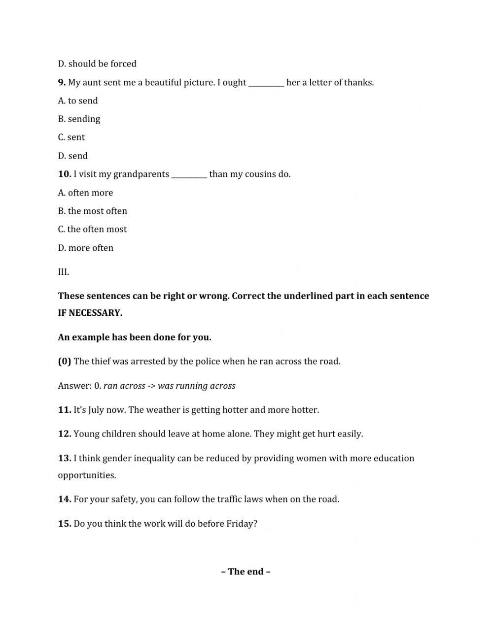 Lớp 10 - Kiểm tra 15 phút - Kỹ năng Viết + Ngữ pháp số 3