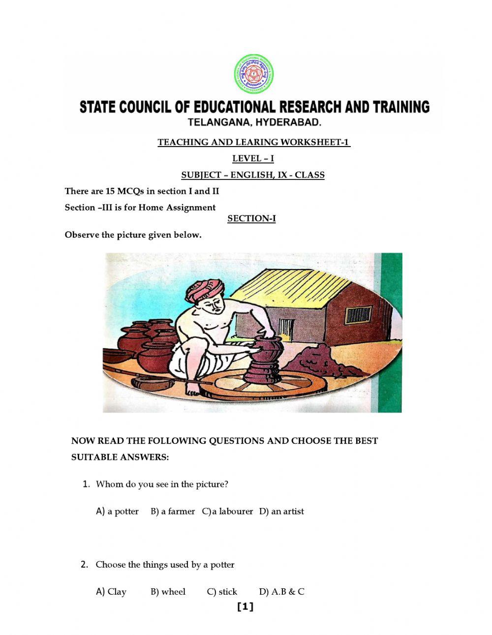 9 class level 1 worksheet 1