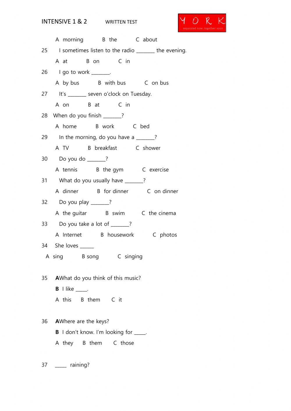 Written Test English File 4th Edition