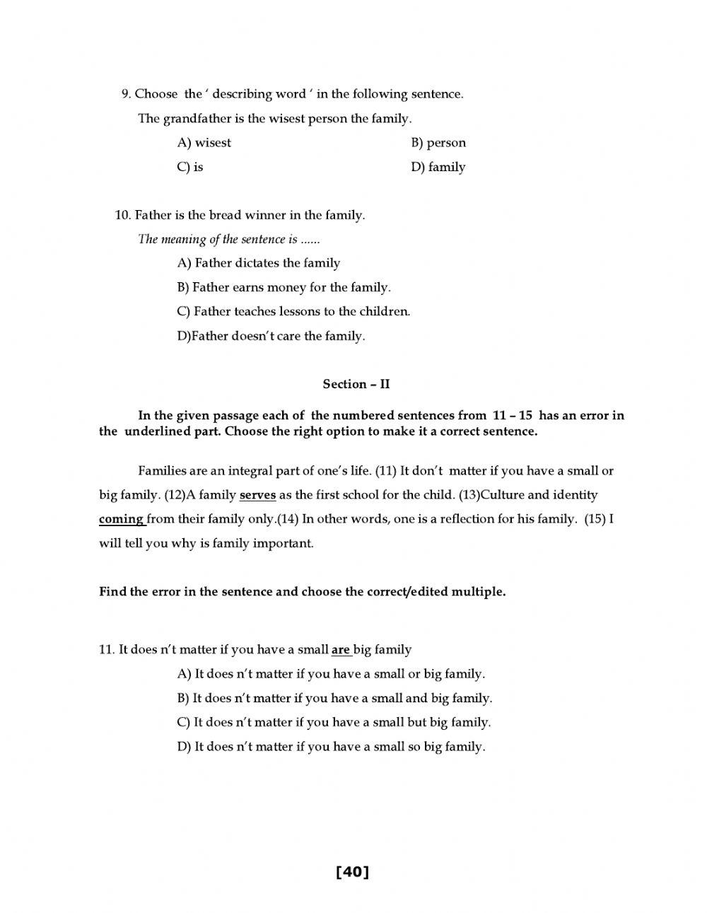 9 class level 1 worksheet 11