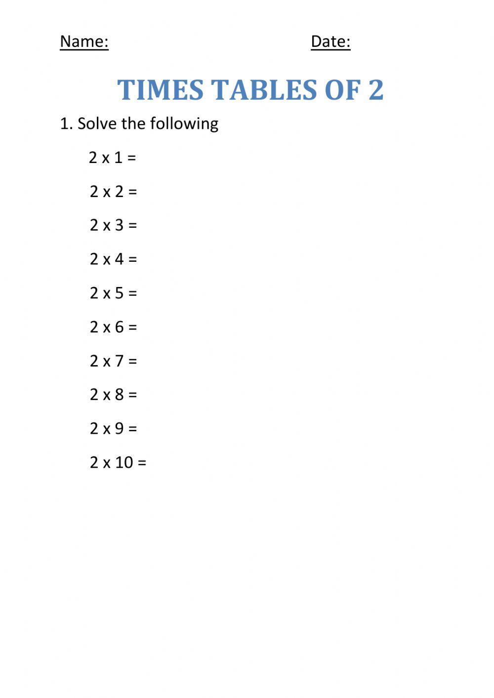 Times tables of 2