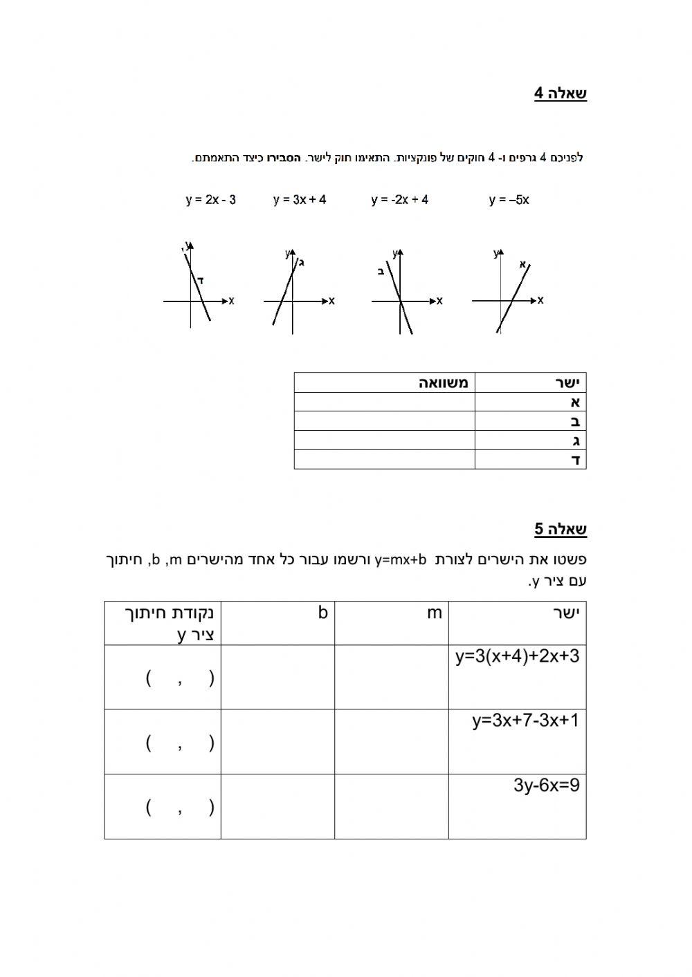 בוחן משווא ישר כיתה ח