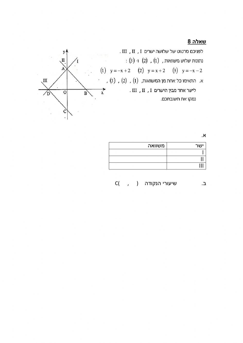 בוחן משווא ישר כיתה ח