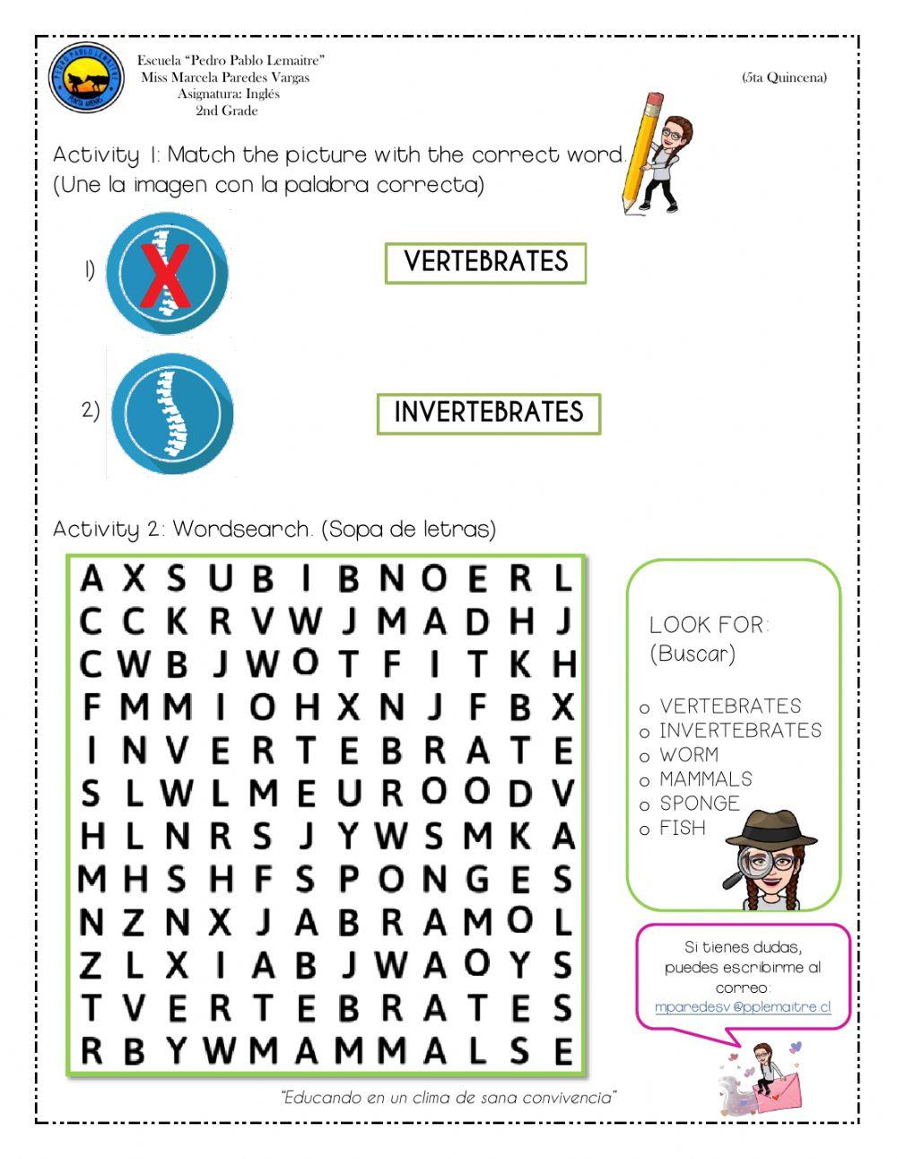 Veterbrates and invertebrates animals