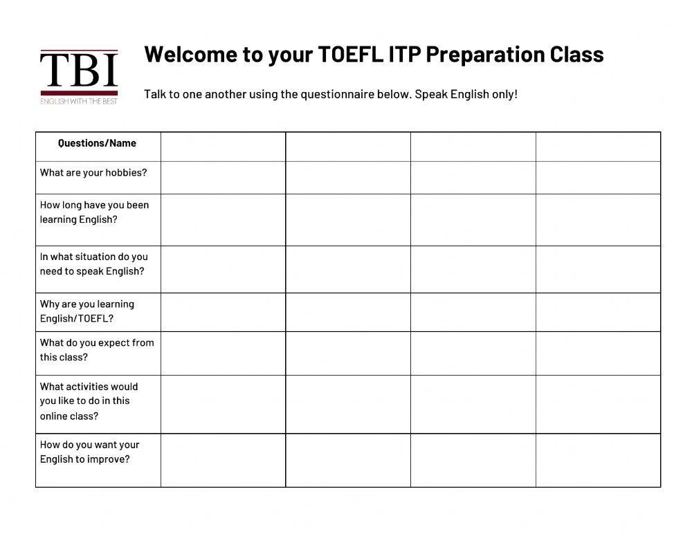 TOEFL ITP Preparation Class - Get to know each other