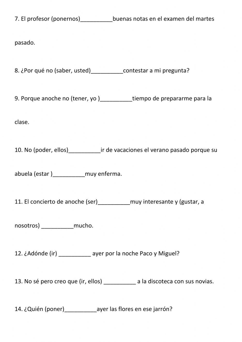 Pretérito Indefinido Simpre Verbos Irregulares