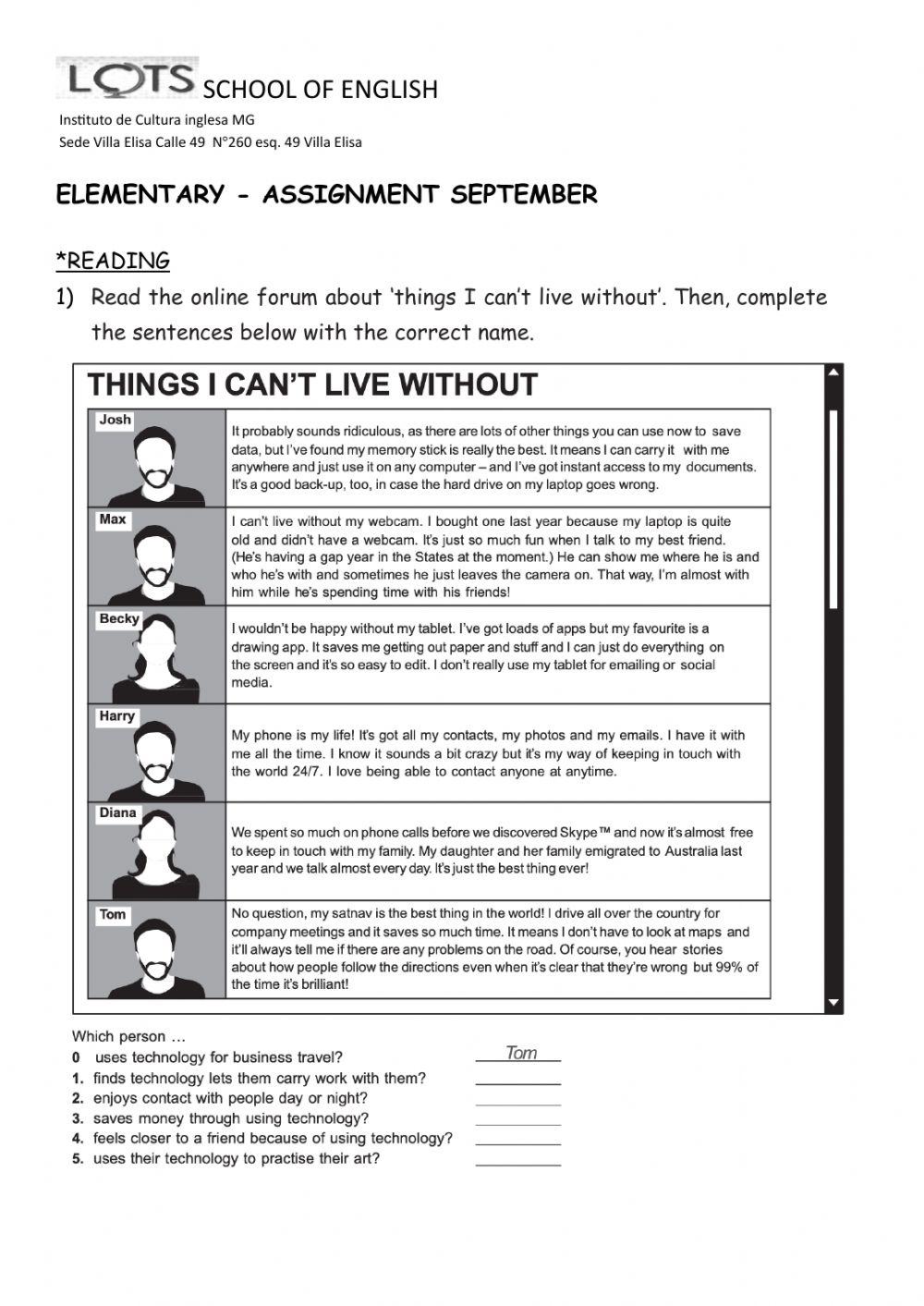 Assignment Elementary worksheet | Live Worksheets