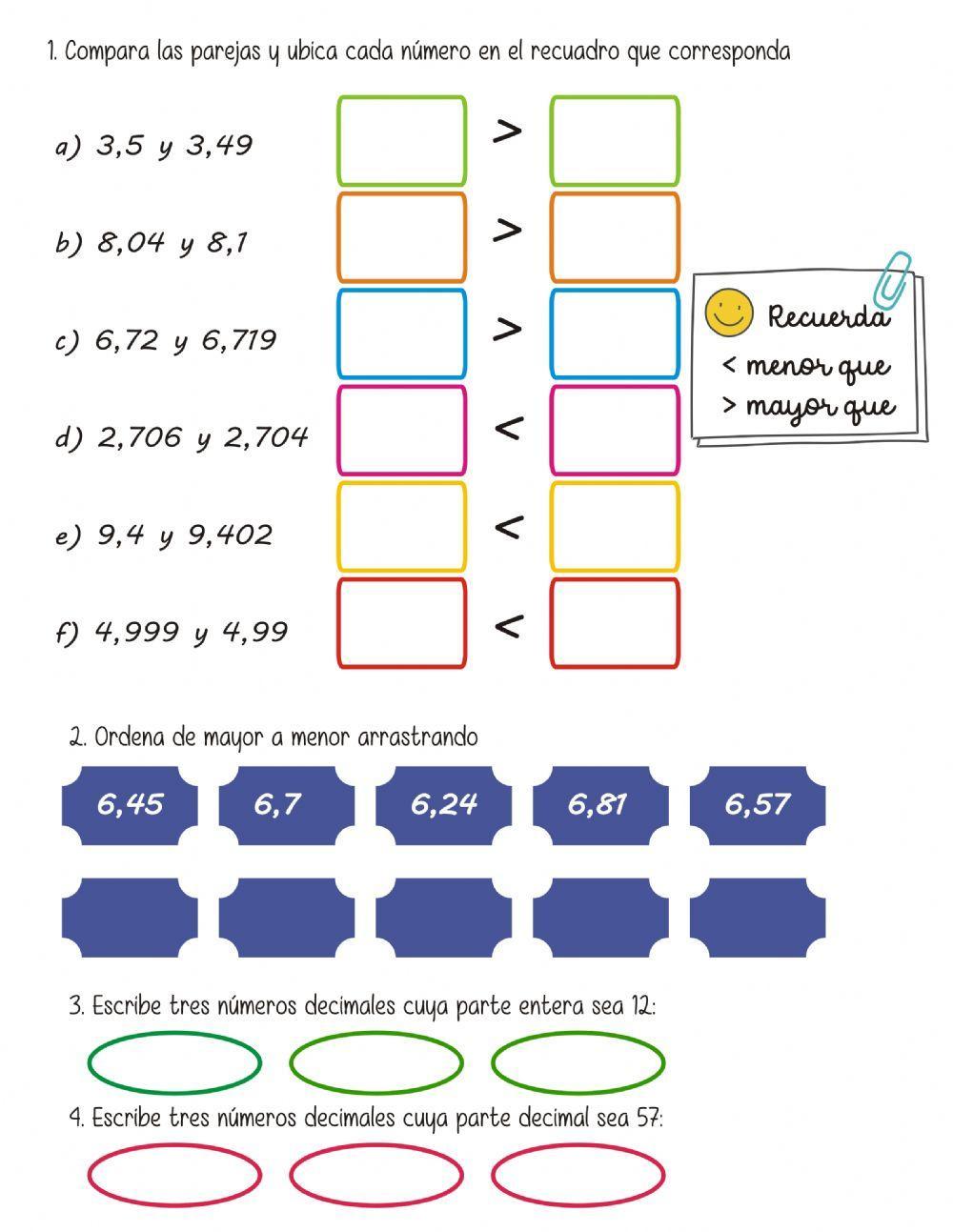 Orden y comparación de números decimales