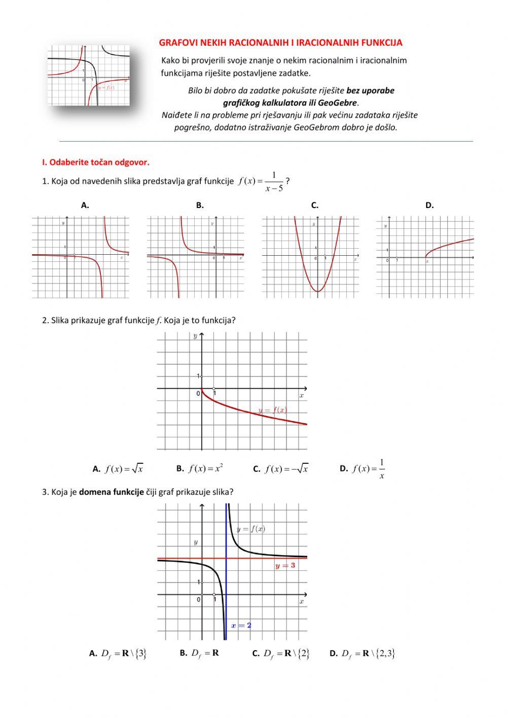 Grafovi nekih racionalnih i iracionalnih funkcija