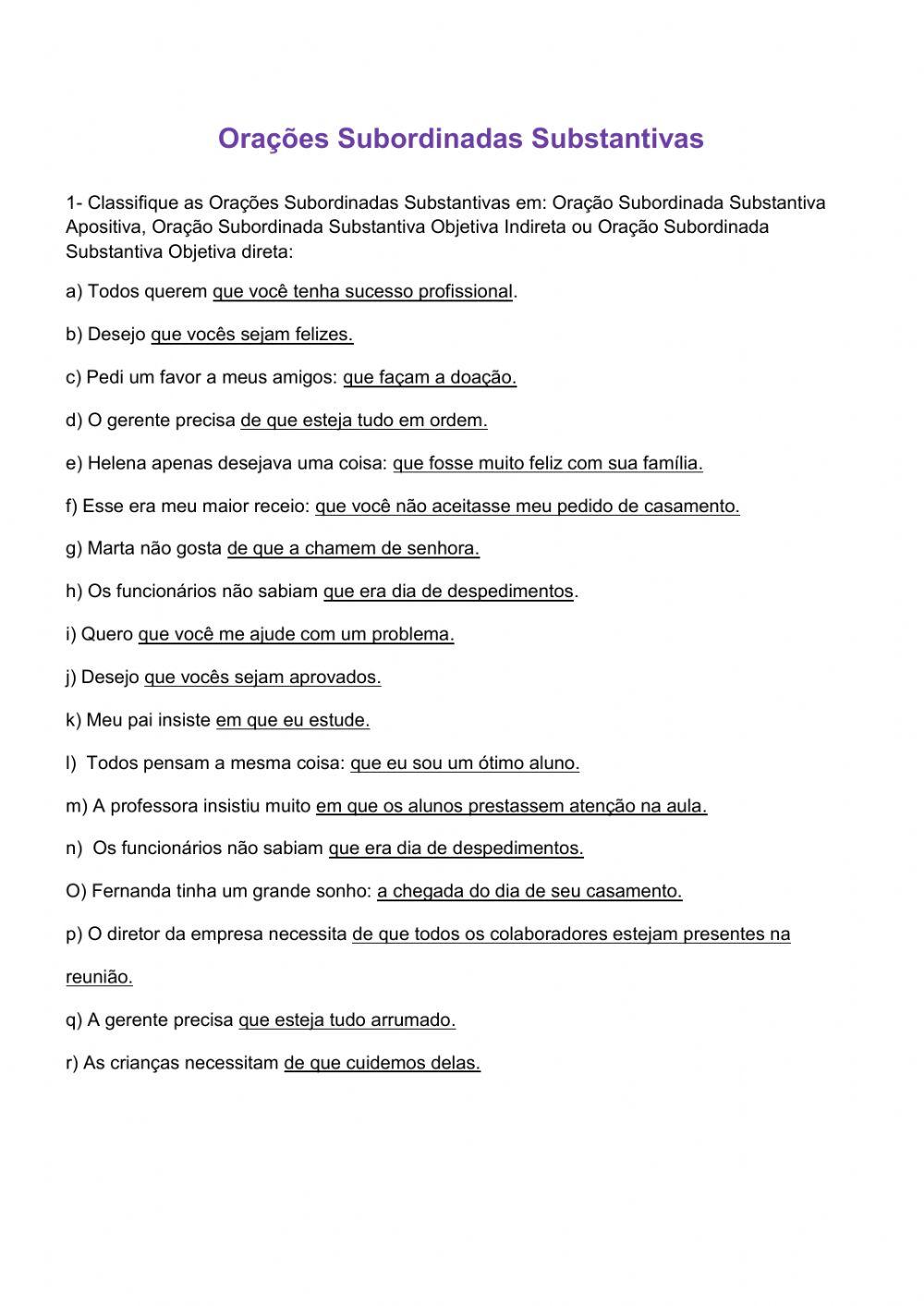 Orações Subordinadas Substantivas