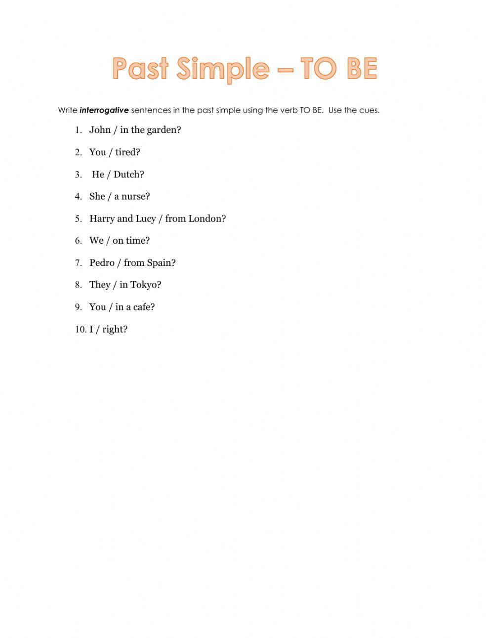 Past Simple TO BE - Interrogative (Yes-No questions)