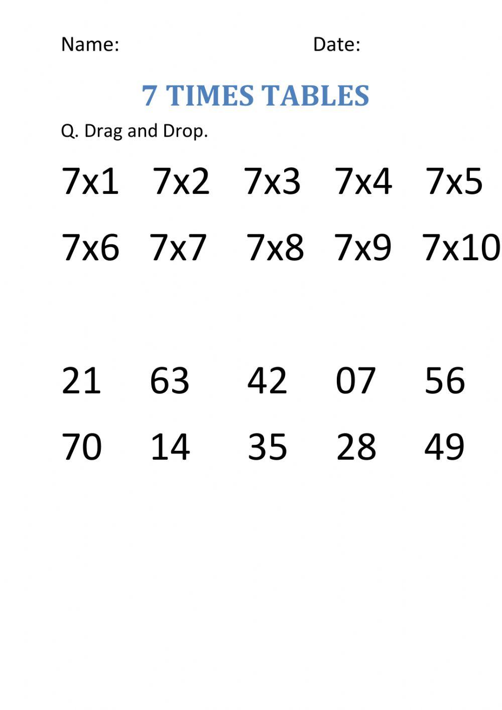 Times tables of 7