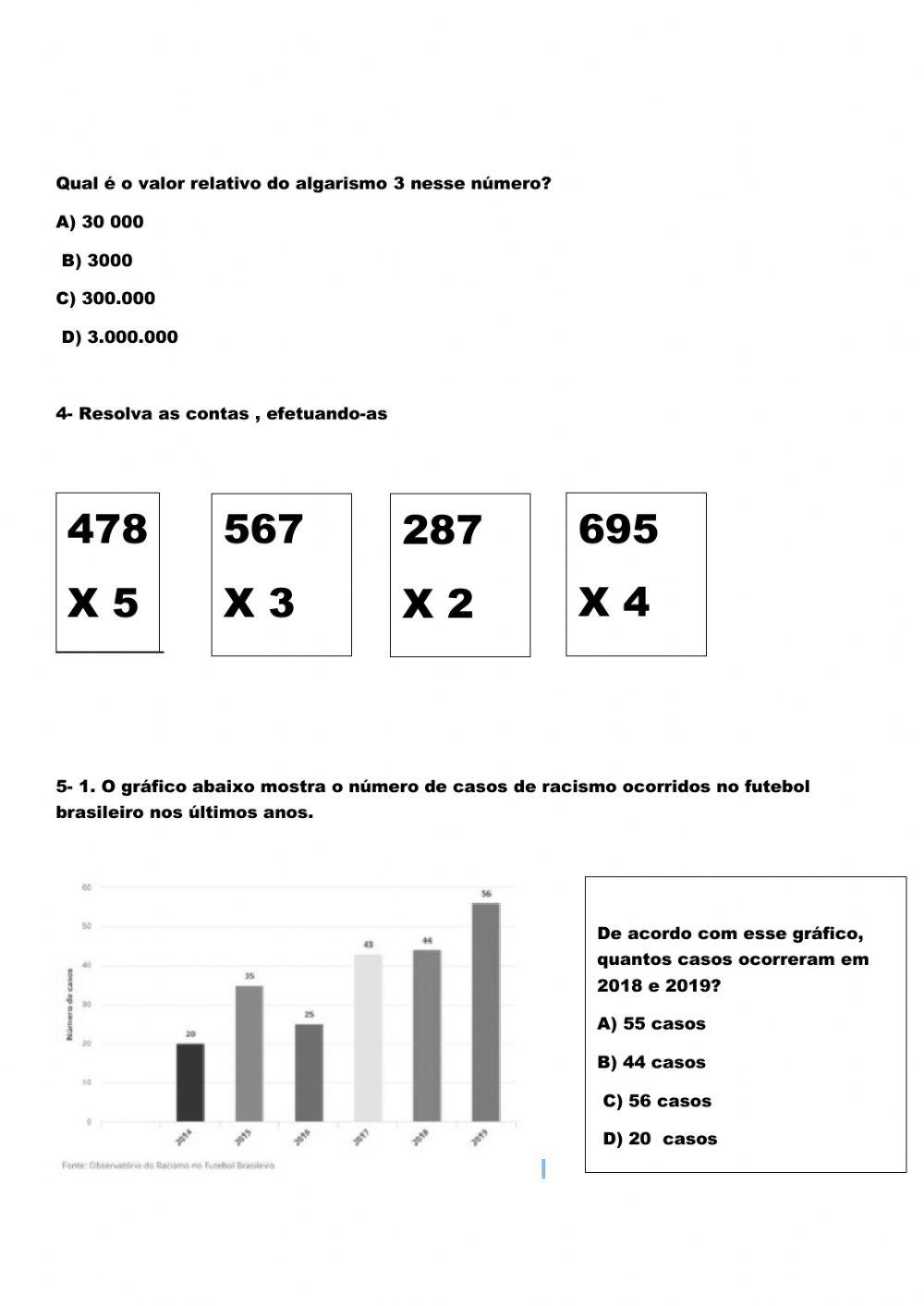 Avaliação de matemática