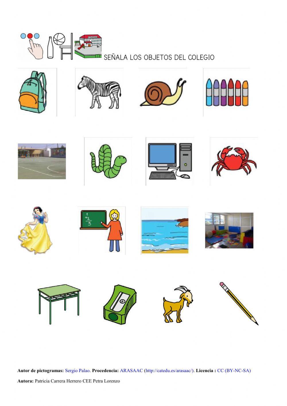 Sa colegio. elegir objetos del colegio