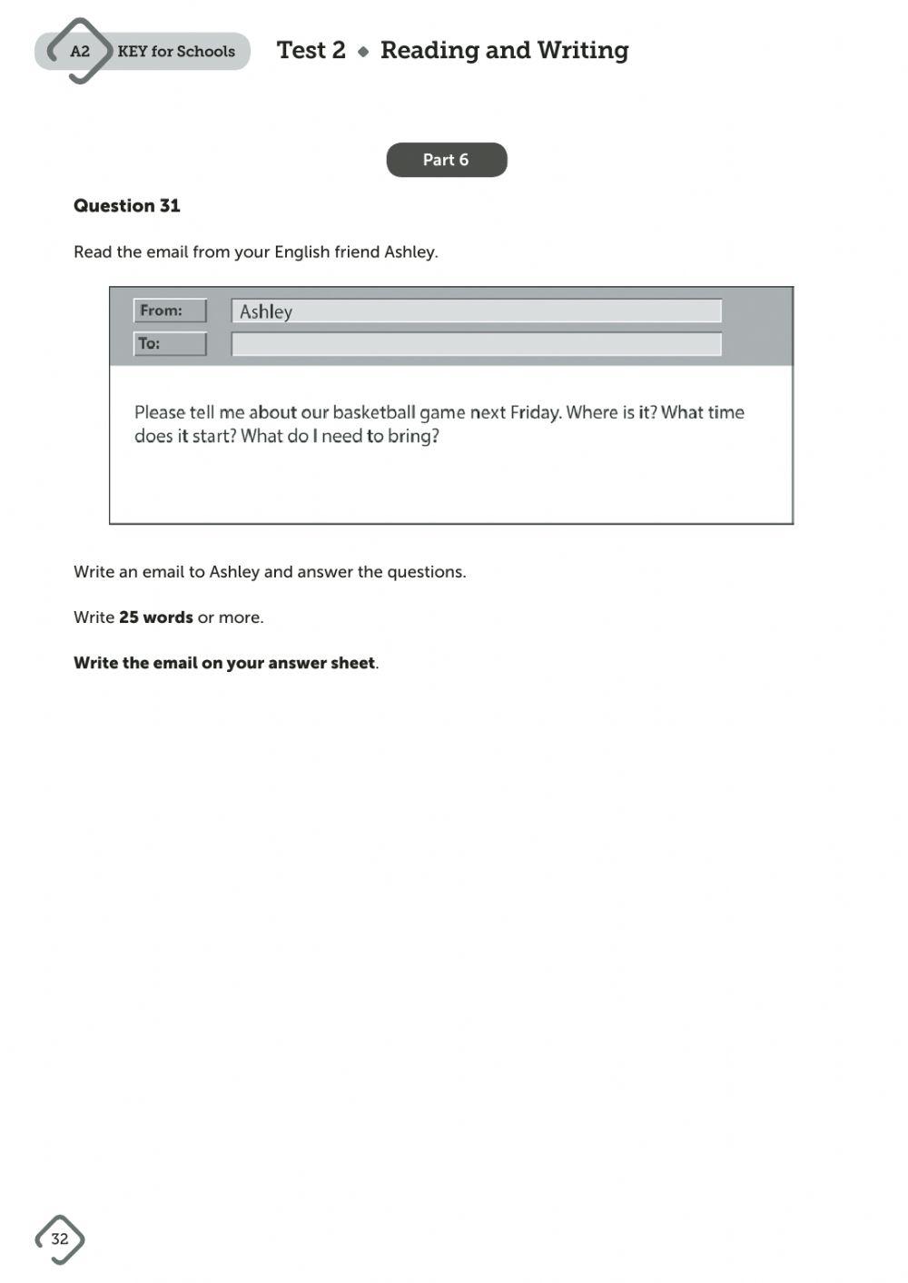 PRACTICE KEY READING TEST 6th