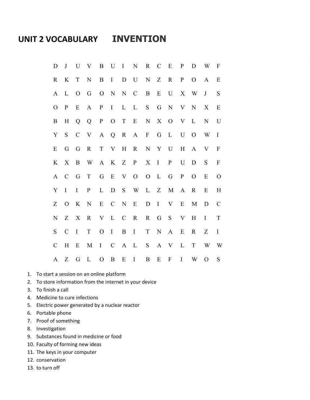 Inventions word search