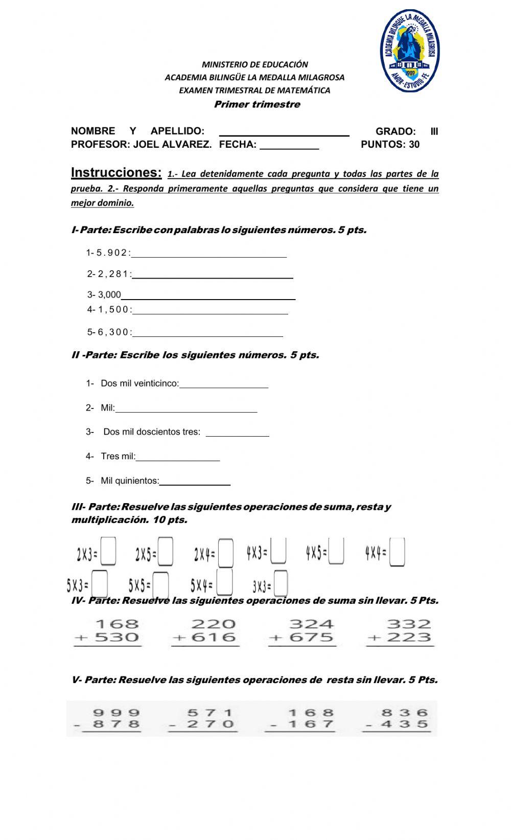 Examen de matemática