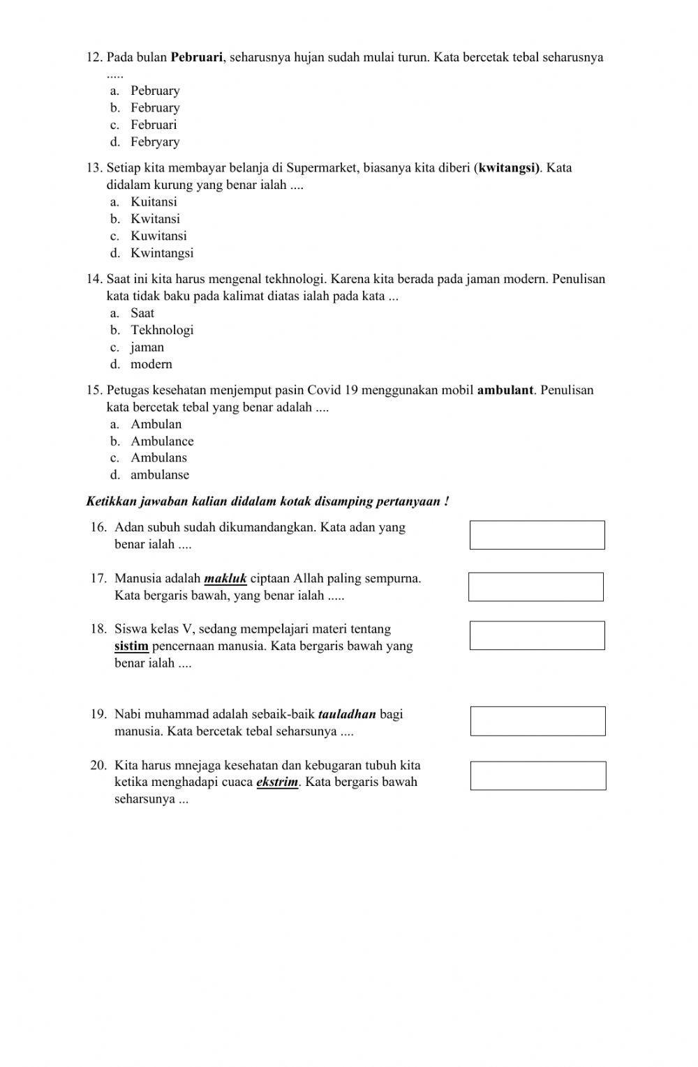 Latihan Kosa Kata baku