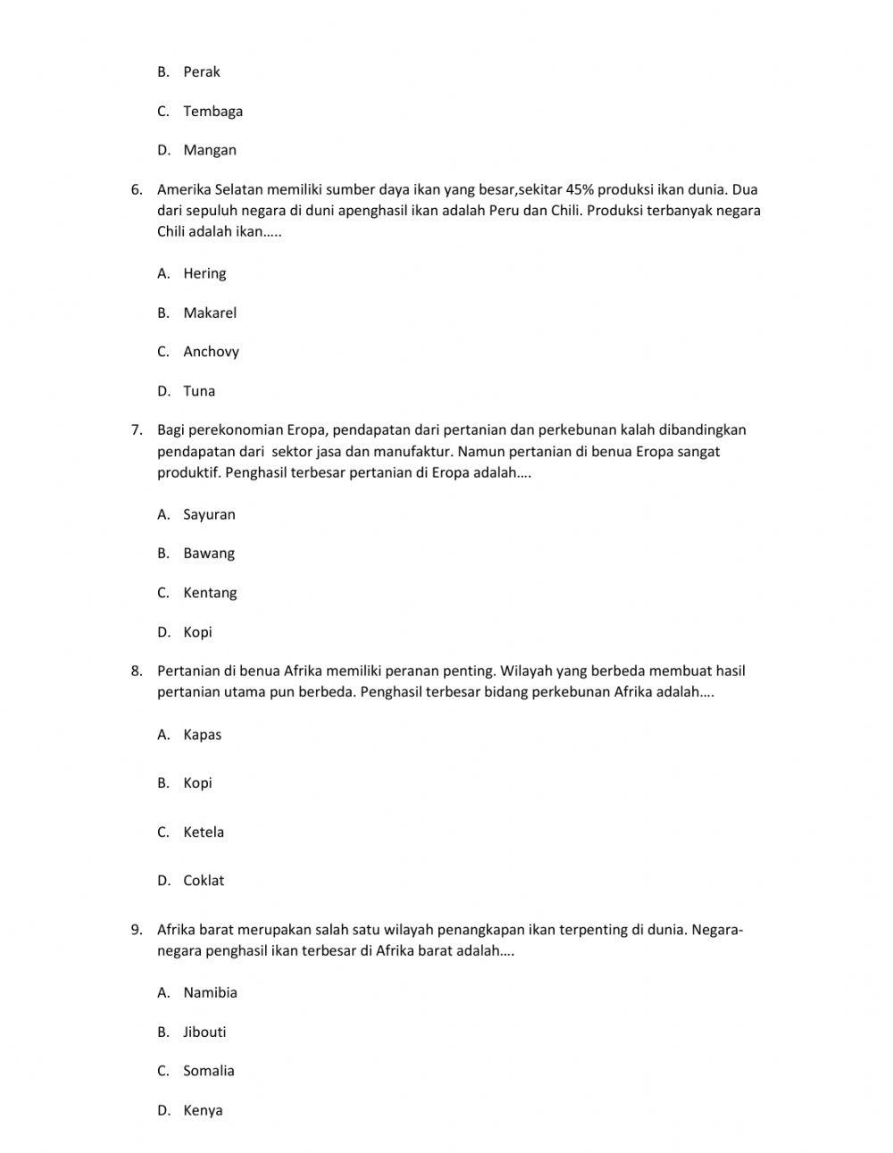 Potensi SDA benua Asia dan benua lainnya