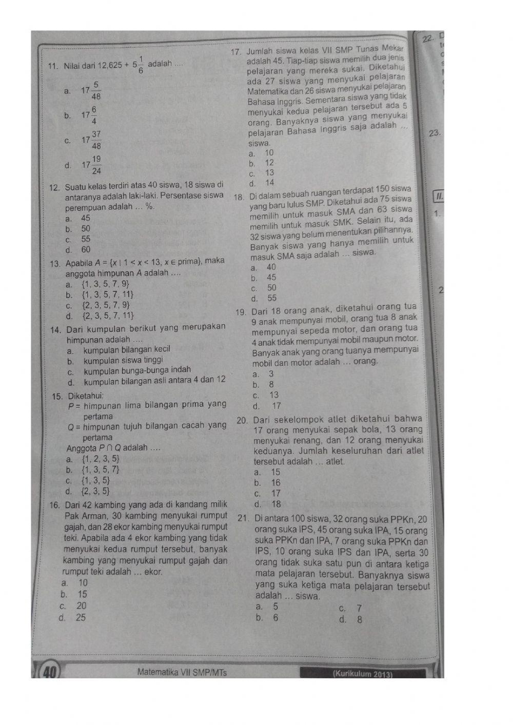 UTS Kelas 7 Matematika