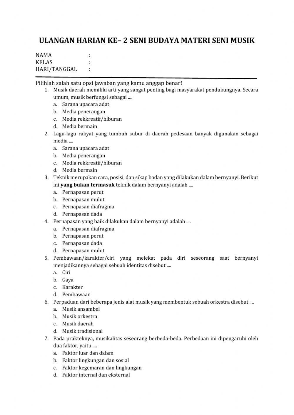 Ulangan harian  ke 2, Seni Budaya