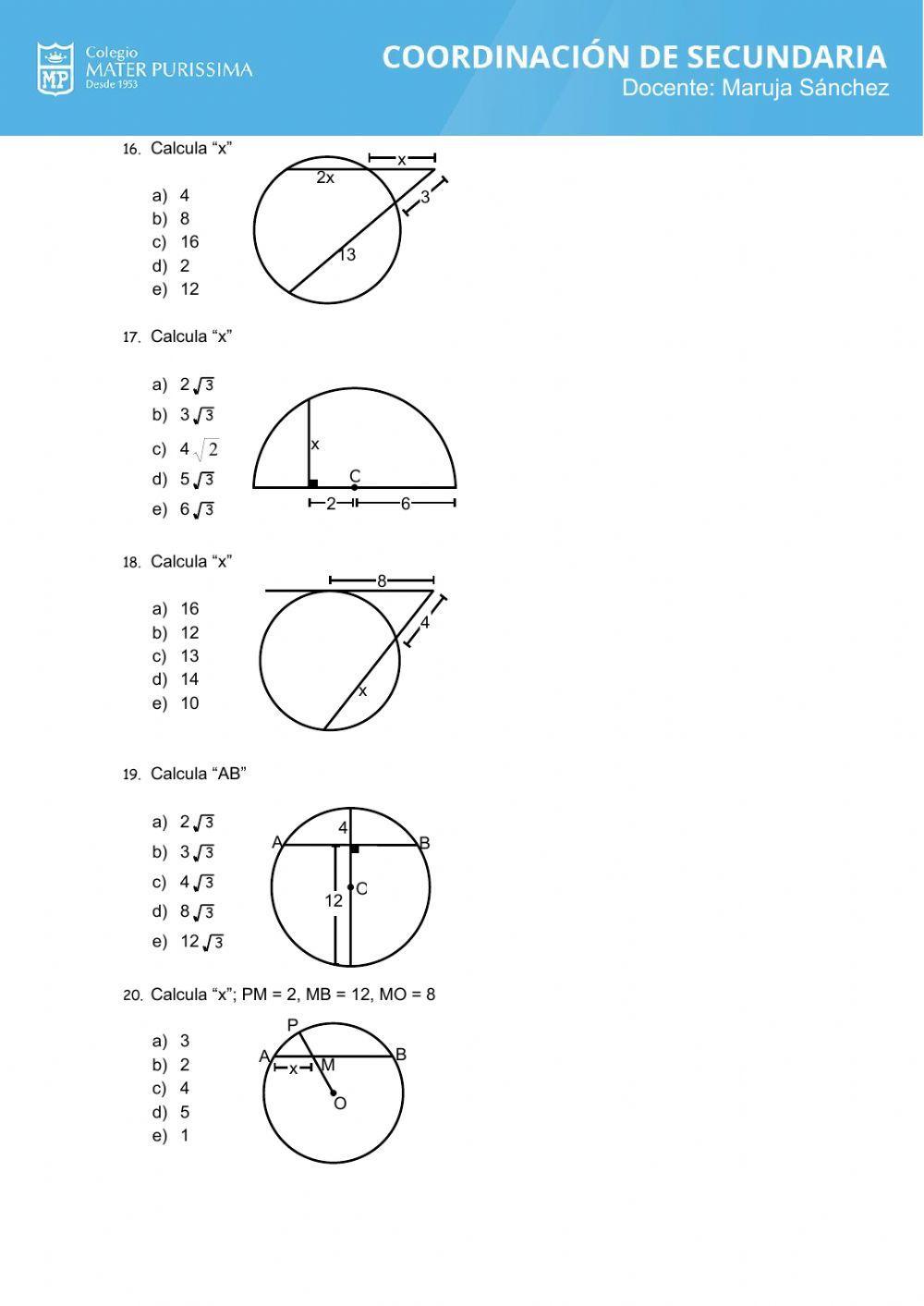 Relaciones métricas en la circunferencia