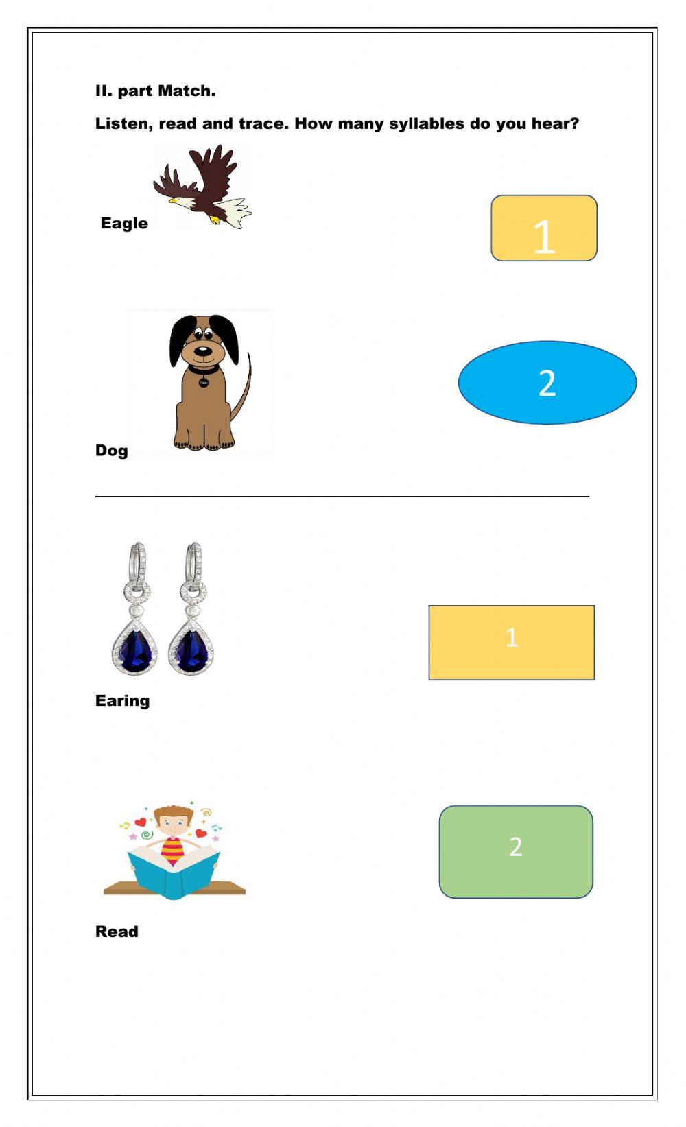 One and Two syllables Evaluation online exercise for Live Worksheets