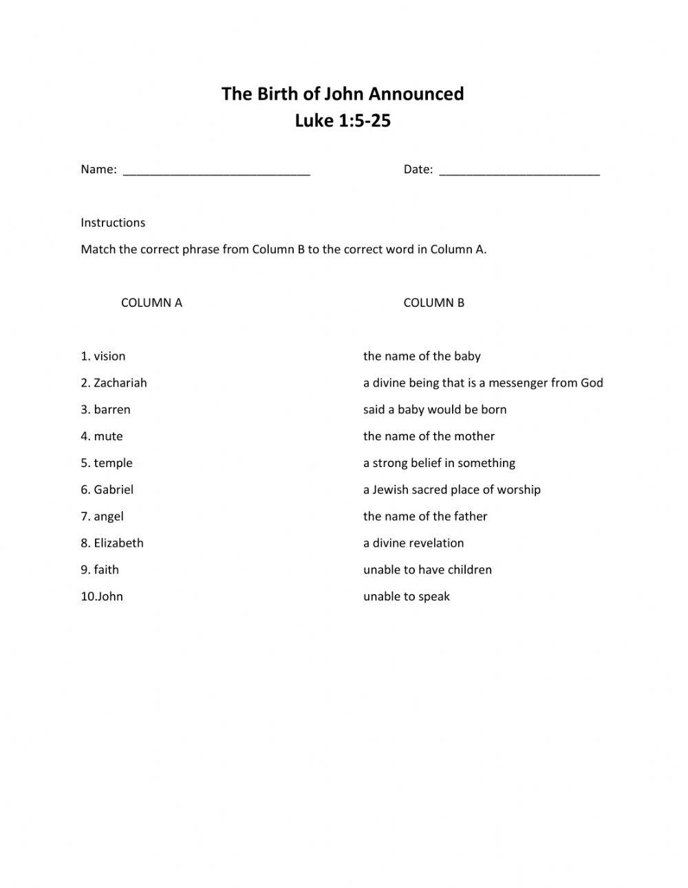 The Birth of John Announced - Matching