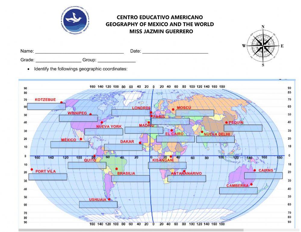 FICHA 14 - GEOGRAPHIC COORDINATES online exercise for | Live Worksheets