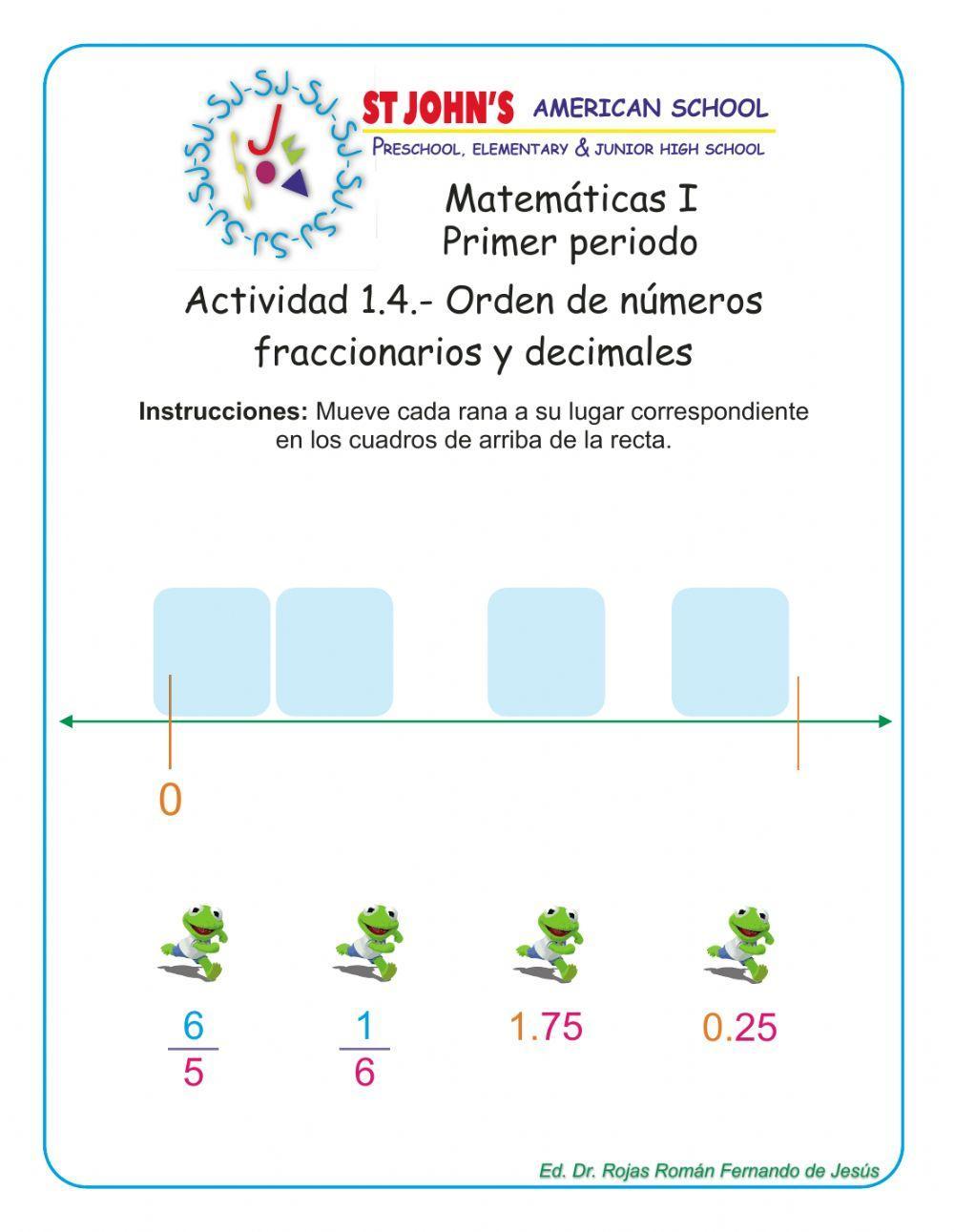Ordenar fracciones y decimales en la recta numérica