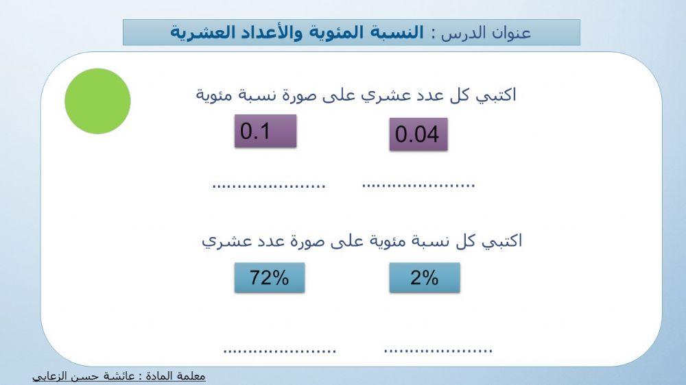 النسبة المئوية والاعداد العشرية