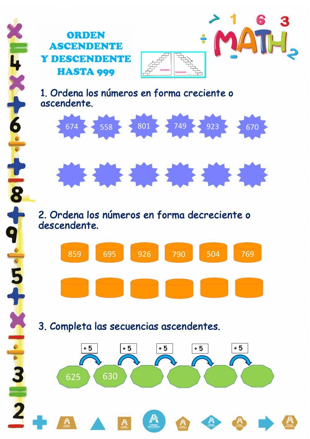 Orden ascendente y descendente hasta 999