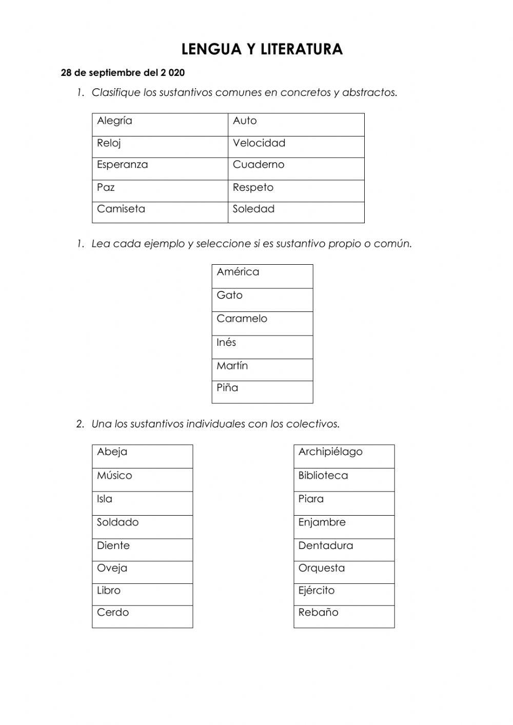 Actividades del sustantivo y uso de la coma