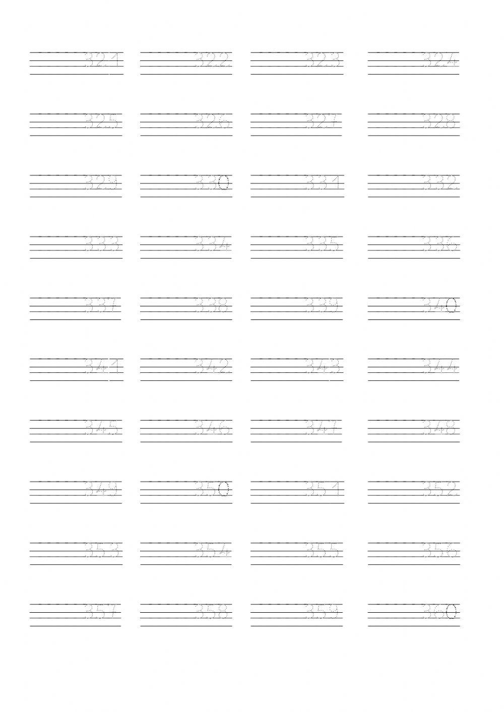 Caligrafía de números hasta el 20.000