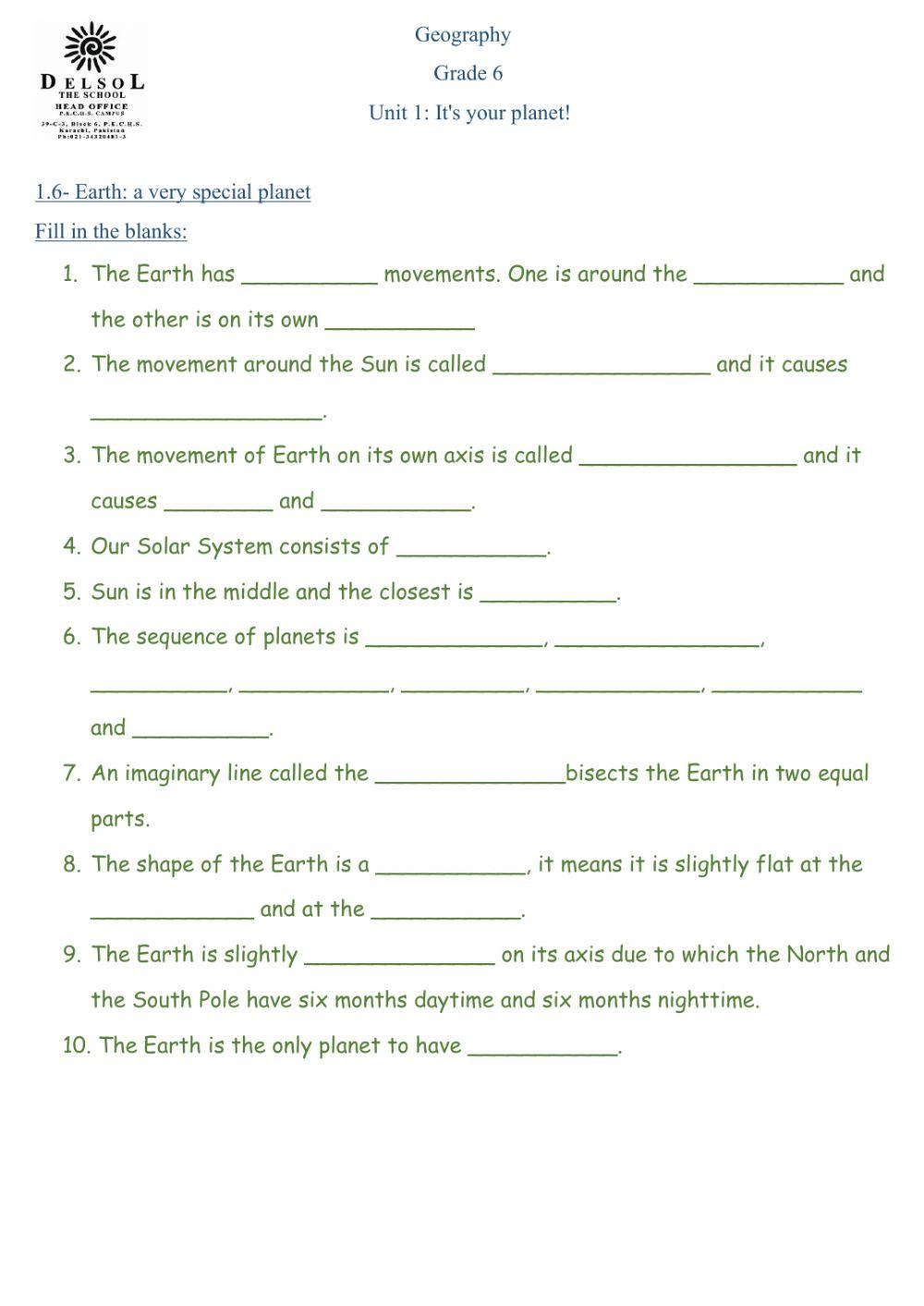 Unit 1.6- Earth a very special planet