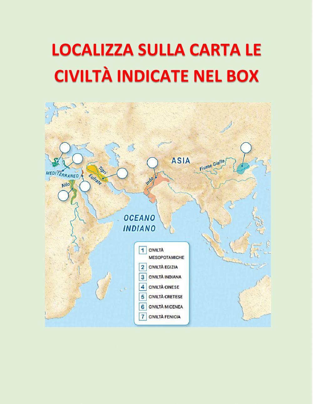 Antiche civiltà dei fiumi e del mare su carta geografica