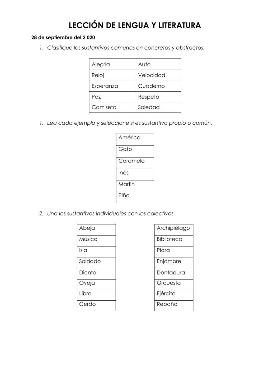 Actividades del sustantivo