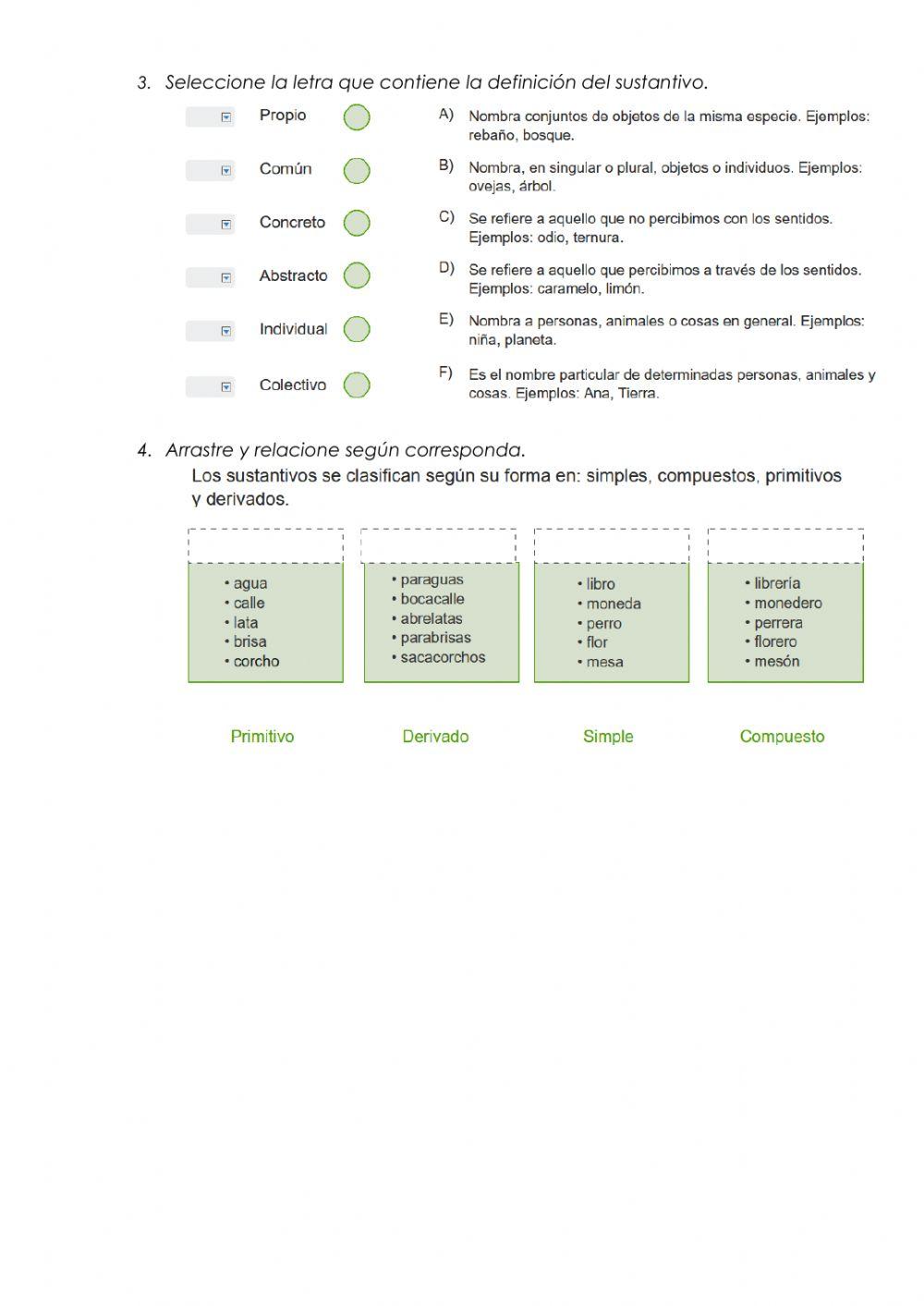 Actividades del sustantivo