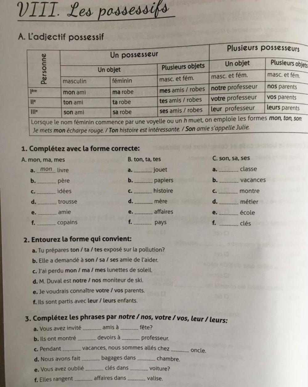 L'adjectif possessif