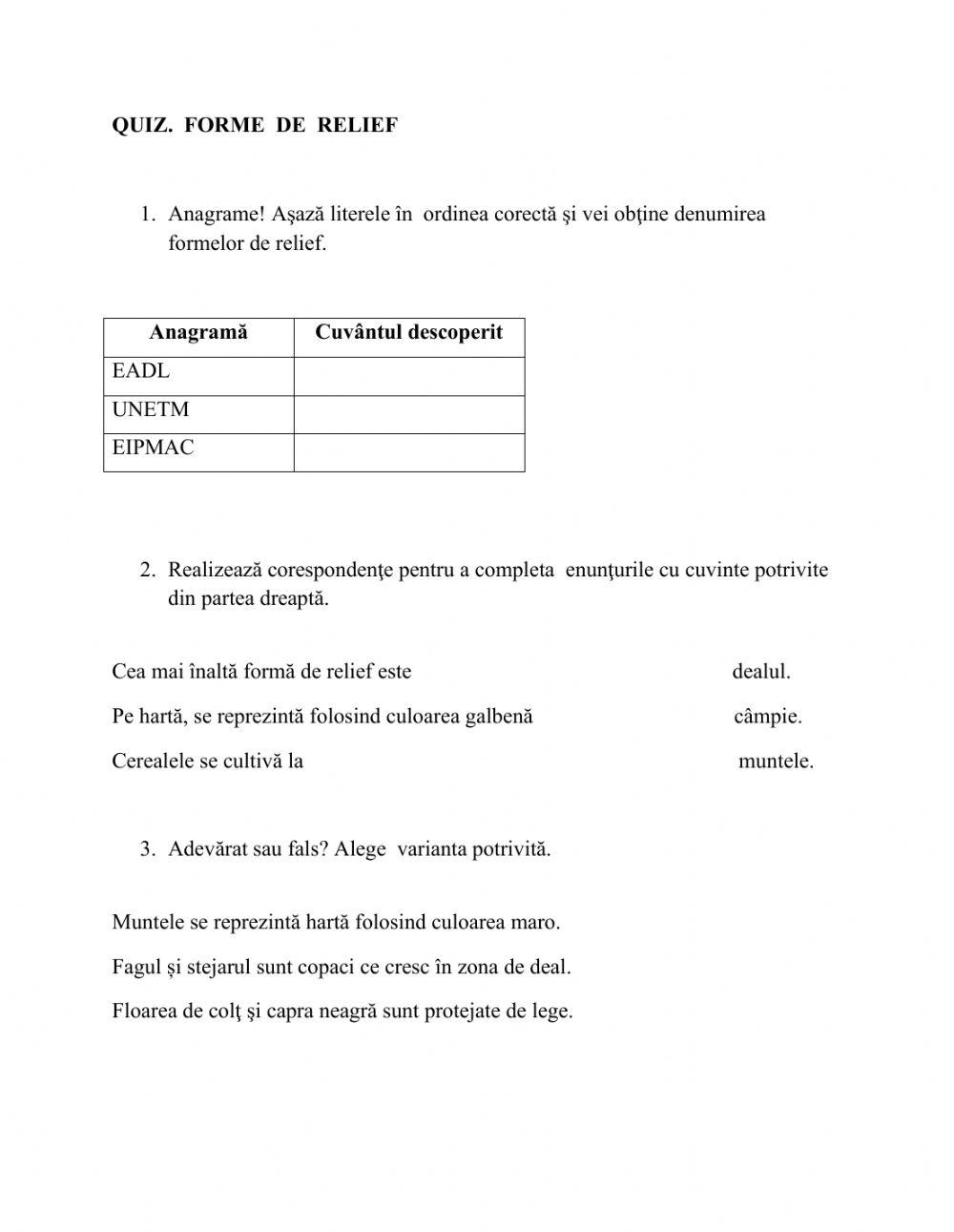 Quiz. Forme de relief