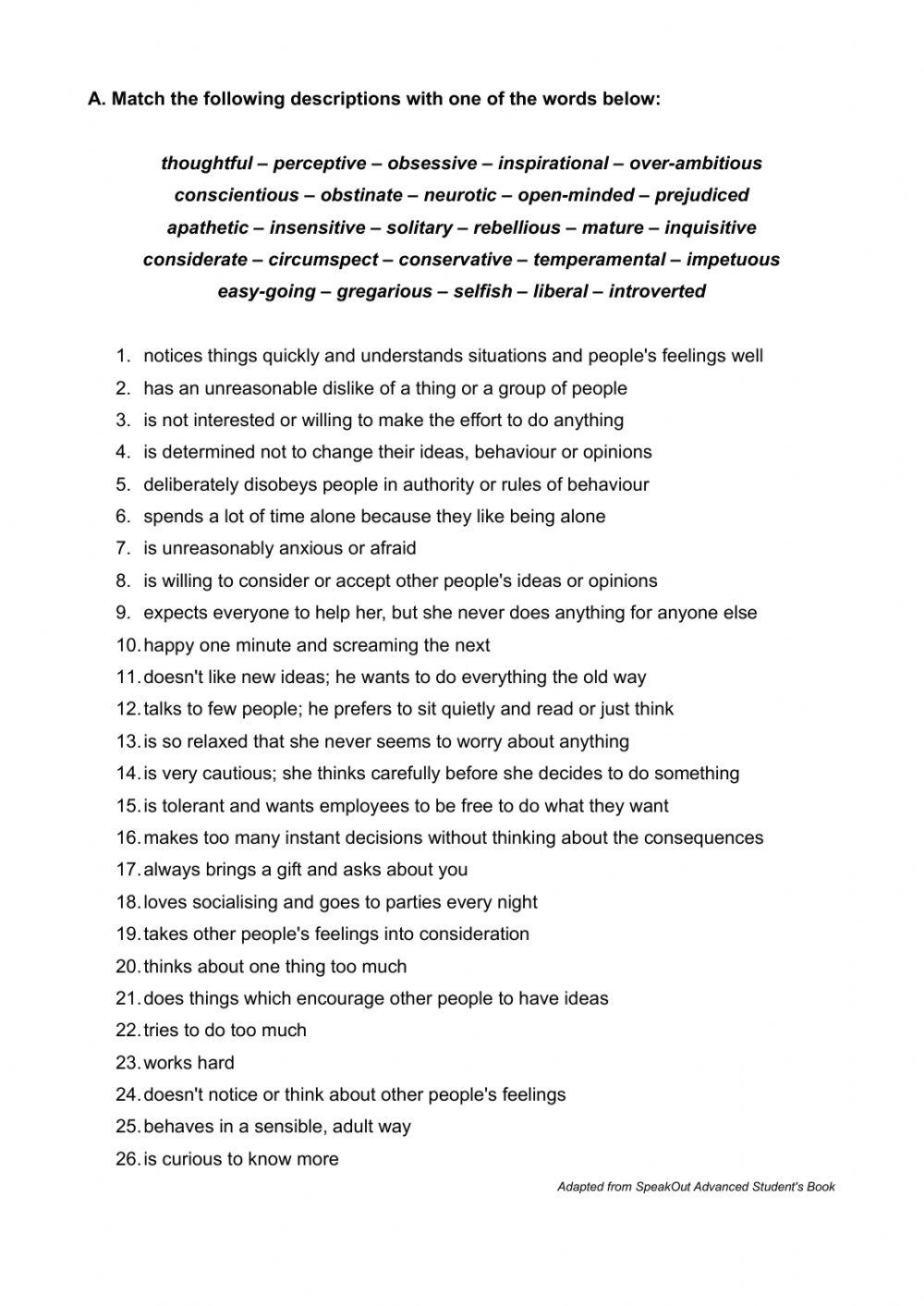 Personality Adjectives (Advanced)