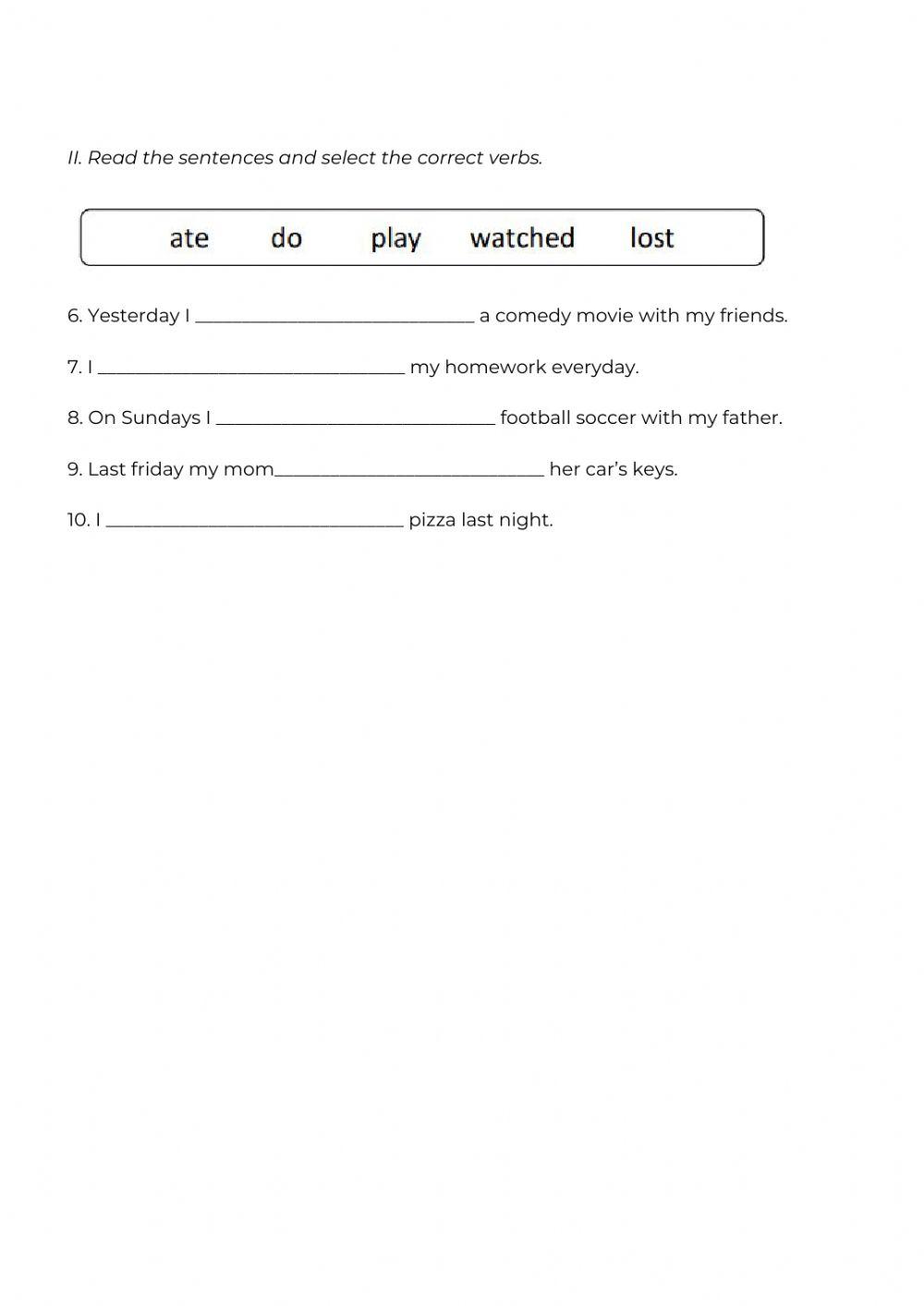 Examen Mensual de Inglés Septiembre 5to. Grado