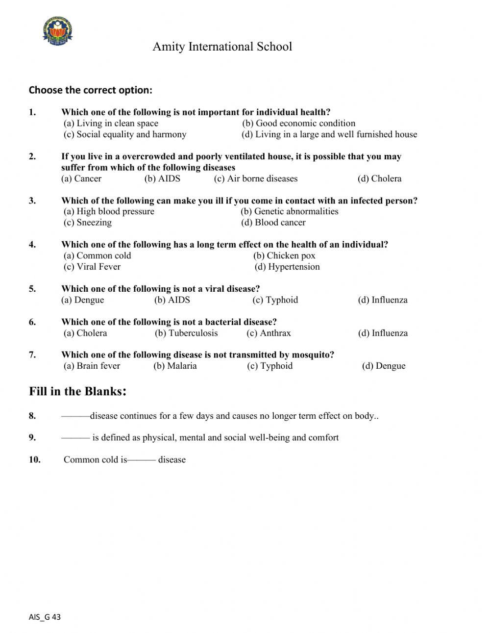 Why do we fall ill 1 online exercise for Live Worksheets