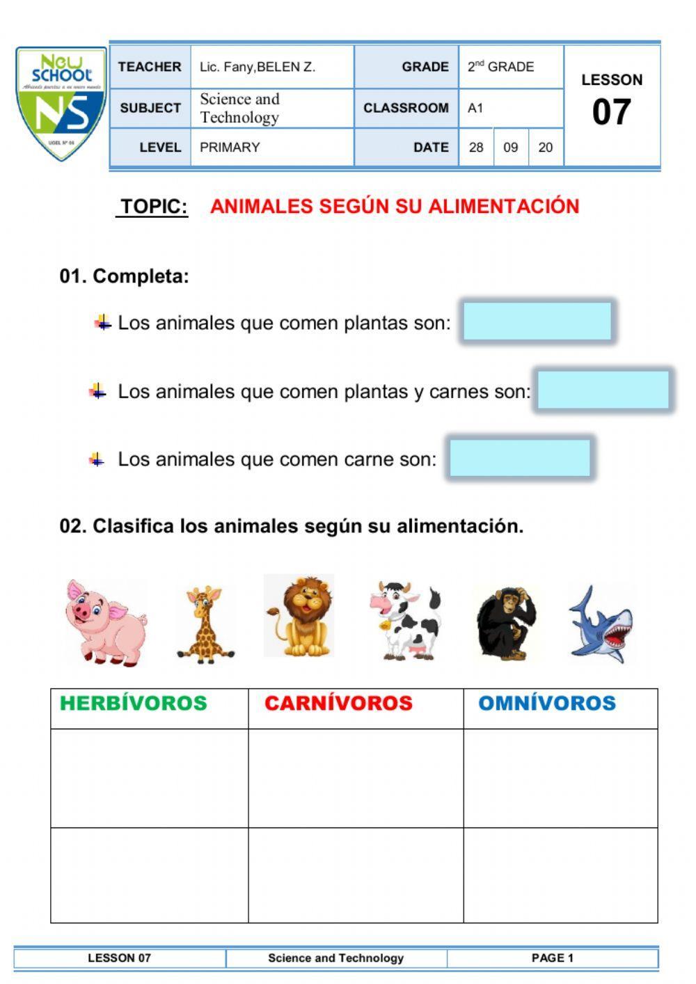 Animales según su alimentación