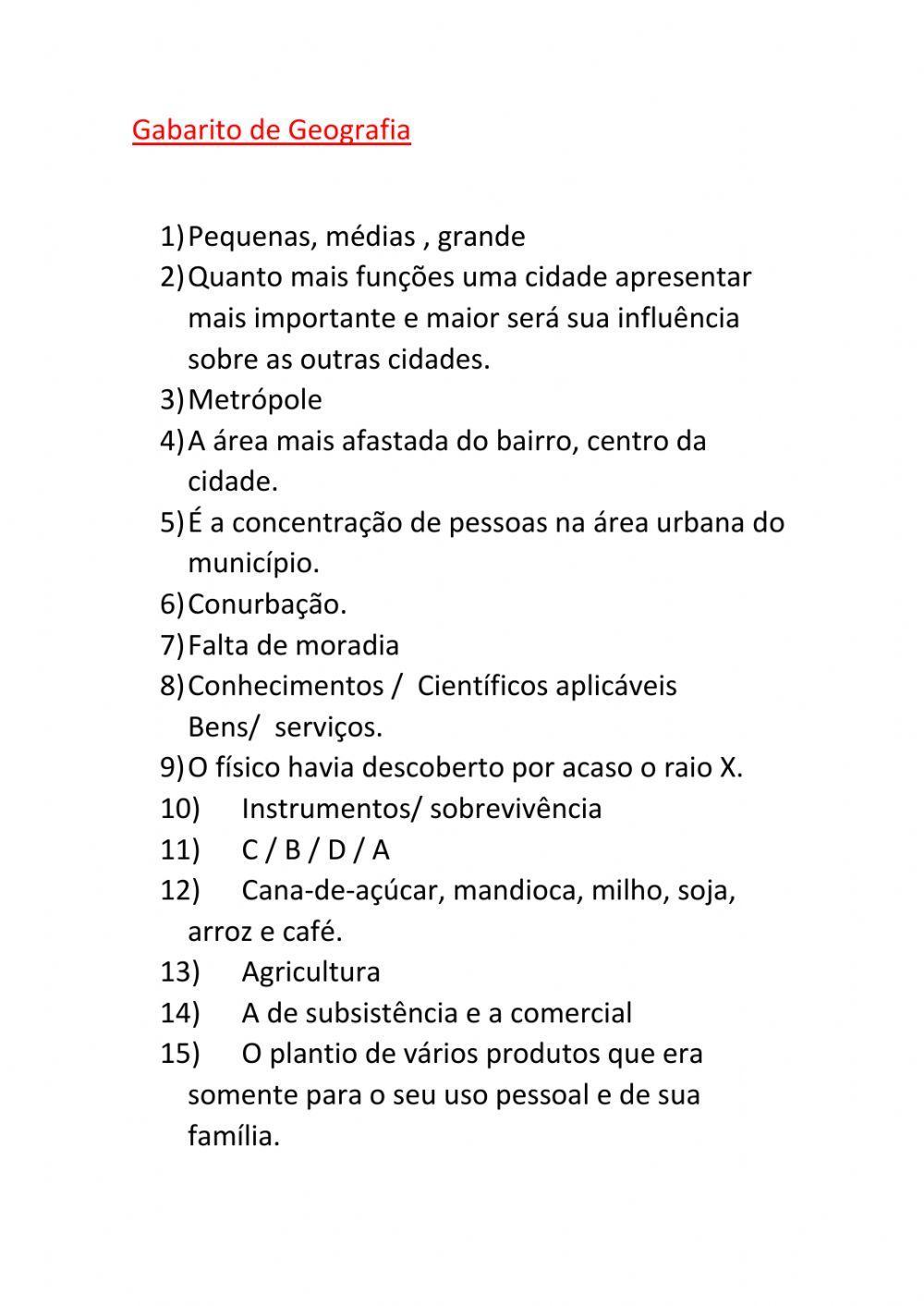 Gabarito de Geografia