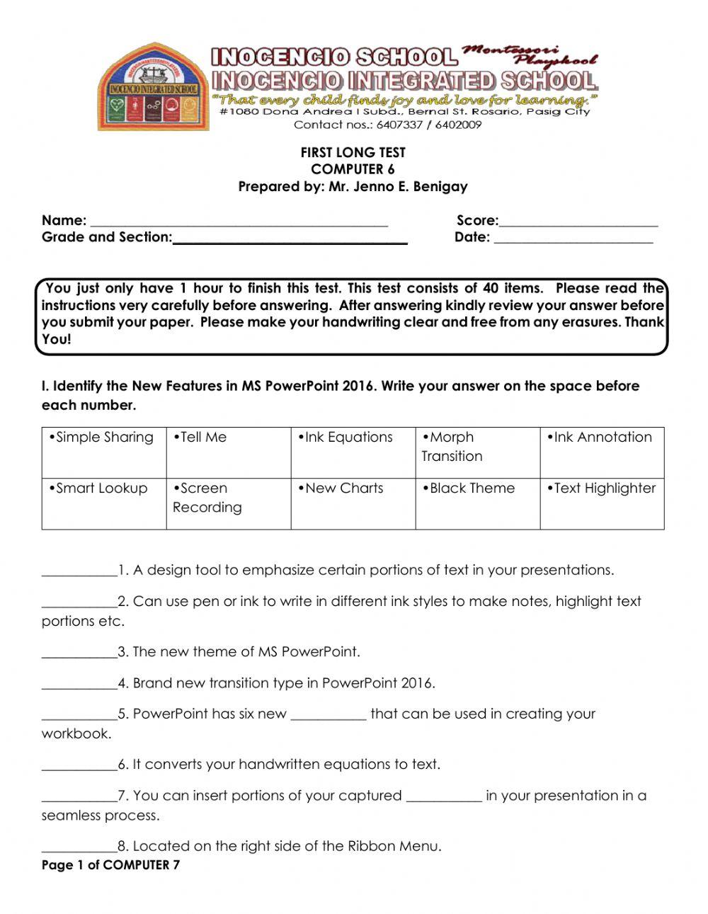 First summative evaluation Com 9 Part 1