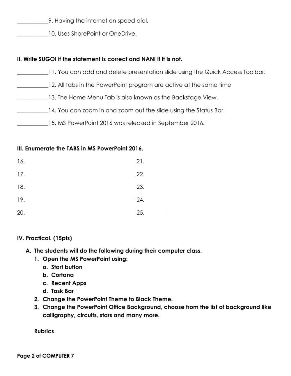 First summative evaluation Com 9 Part 1