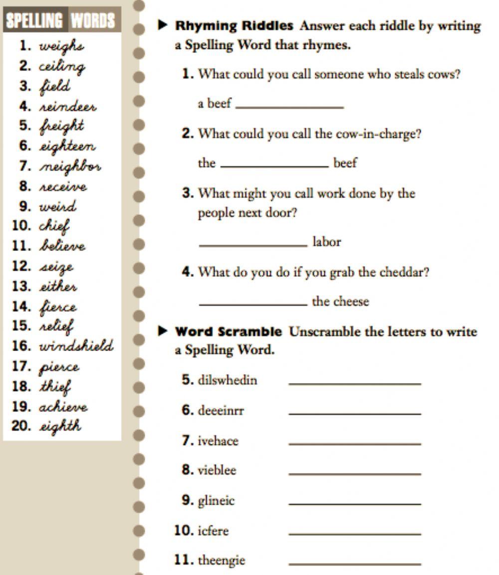 Ei And Ie Worksheet