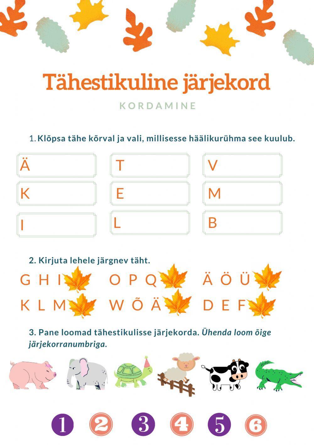 Tähestik. Tähestikuline järjekord